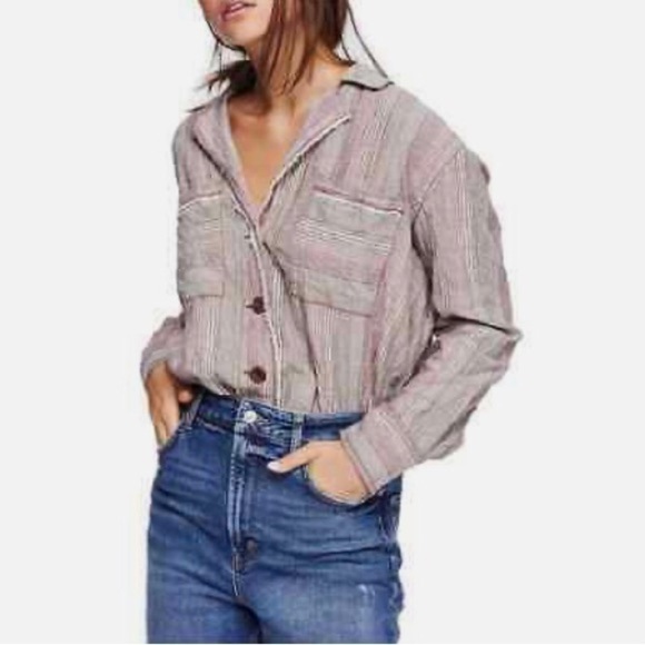 Free People‎ High Tide Striped Button Down Shirt. Size XS but oversized. Striped - Picture 1 of 11